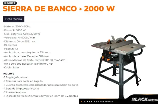 [SML2000-9] Sierra de mesa 255mm 2000W extensible Black Series SML2000-9 LUSQTOFF