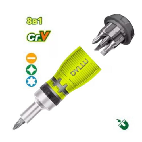 [DMDD8E10C] Destornillador porta puntas 1/4" 8 en 1 con 8 puntas Cr-V  DTSS8608 DMDD8E10C DYLLU
