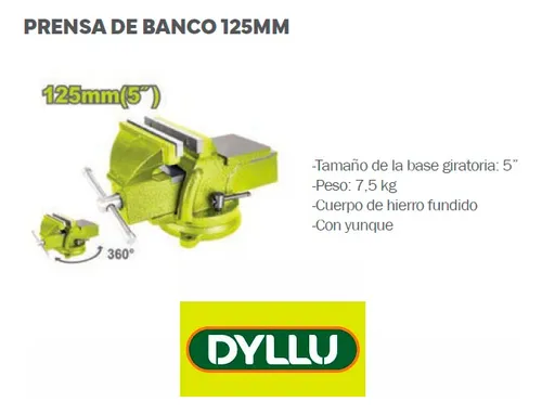 [DMSUPB125] Morsa prensa de banco 125mm (5") giratoria c-yunque DTBV1A05 DMSUPB125 DYLLU
