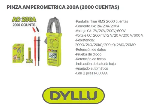 [DMMEPA020] Pinza Amperometrica 200A (2000 cuentas) True RMS DTDM6501 DMMEPA020 DYLLU