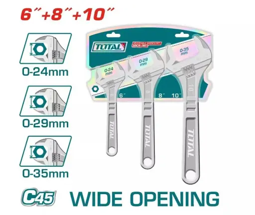 [XLA0S0030] Set x3 Llaves ajustables francesas 150-200-250mmL 6-8-10" THTK1013 XLA0S0030 TOTAL