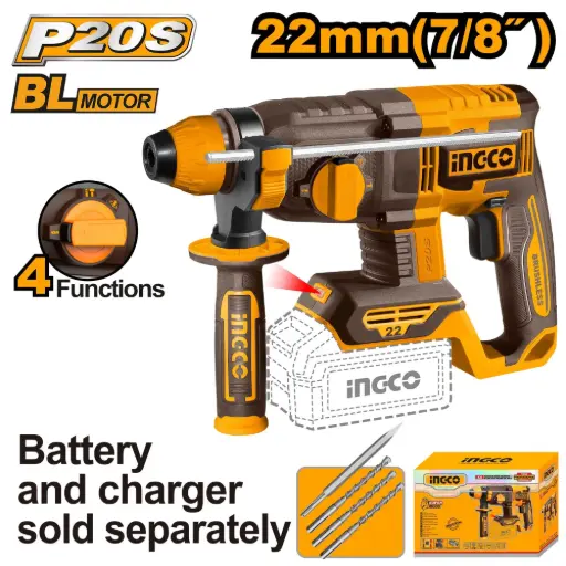 [CRHLI21228] Rotomartillo a batería 20V  22mmD SDS Plus SOLO BRUSHLESS CRHLI21228 INGCO