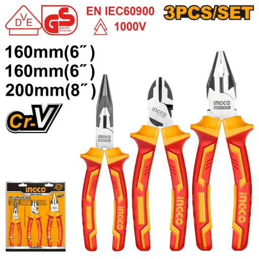 [HKPS28318] Set x 3 alicate y pinzas 6"-6"-8" profesional aislado 1000V electricista HKPS28318 INGCO