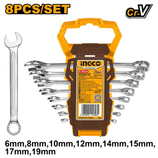 [HKSPA1088] Juego de llaves combinadas 8pcs 6-8-10-12-14-15-17-19mm HKSPA1088 INGCO