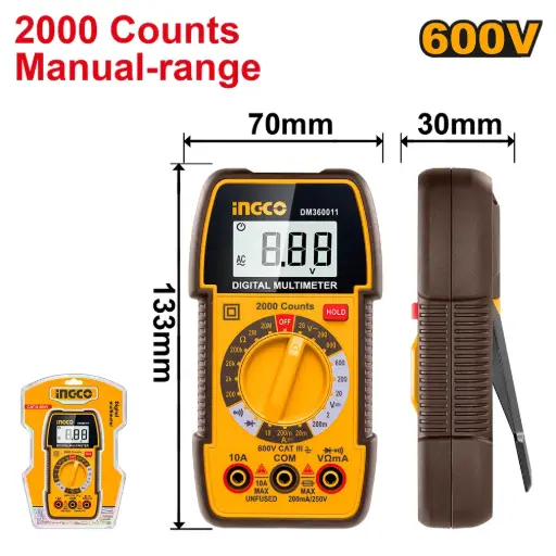 [DM360011] Tester multímetro digital 600V 2000 cuentas DM360011 INGCO