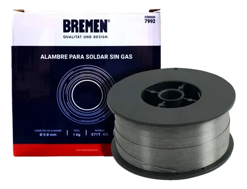 [7992B] Alambre soldar MIG FLUX 0.8mm x 1kg sin gas AWS E71T-GS 7992 BREMEN