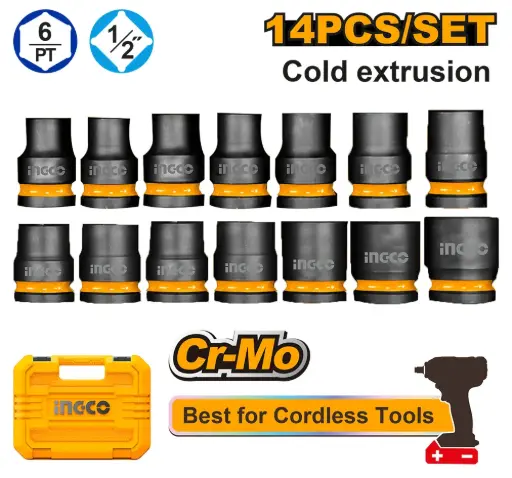 [HKISSD12141] Set 14 bocallaves alto impacto + maletín Cr-Mo HKISSD12141 INGCO