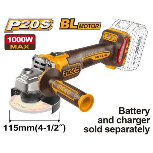 [CAGLI27153] Amoladora angular 115mm 4_1/2" 20V BRUSHLESS SOLA CAGLI27153 INGCO