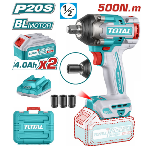 [V2VILI211] Llave impacto 1/2" 20V 500nm BRUSHLESS maletín + cargador + 2 baterías 4.0A TIWLI2050-4 V2VILI211 TOTAL