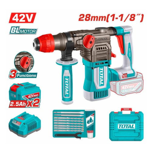 [V42IRM280] Rotomartillo SDS Plus 42V 28mm + 2 baterías 2.5A + mechas + maletín BRUSHLESS V42IRM280 TRHLI422882-4 TOTAL