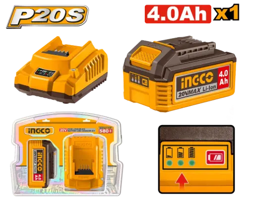 [FBCPK1012-4] Starter Kit 1 Batería 20V 4.0A + Cargador 2.0 Ah INDUSTRIAL FBCPK1012-4 INGCO