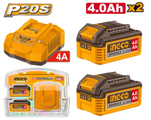 [FBCPK2013-4] Starter Kit 2 Baterías 20V 4.0A + Cargador 4.0 Ah INDUSTRIAL FBCPK2013-4 INGCO