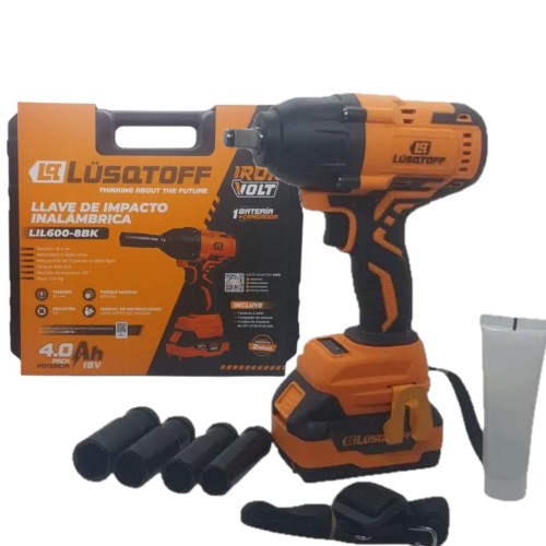 [LIL600-8BK] Llave Impacto 1/2" 600nm inalam 18V + 1 bat 4.0A + 4 tubos IRON VOLT  LIL600-8BK LUSQTOFF