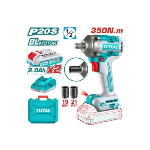 [V2VILI150] Llave impacto 1/2" 20V 350nm + 2 bat+cargador+maletín+2 tubos BRUSHLESS TIWLI2035-4 V2VILI150 TOTAL