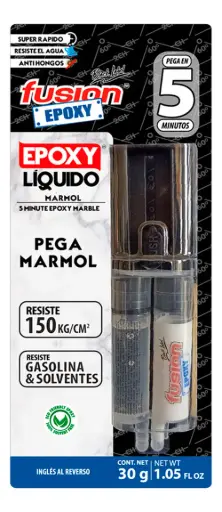 [FUADSASA3919] Adhesivo Epoxy liquido Jeringa Marmol 5 Min X 30 Gr  FUADSASA3919 FUSION EPOXY
