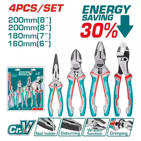 [THT2K0488] Juego Set 4 Pinzas elect-alicat-punta-ford 4p industrial THT2K0488 XPKI04PL0 TOTAL