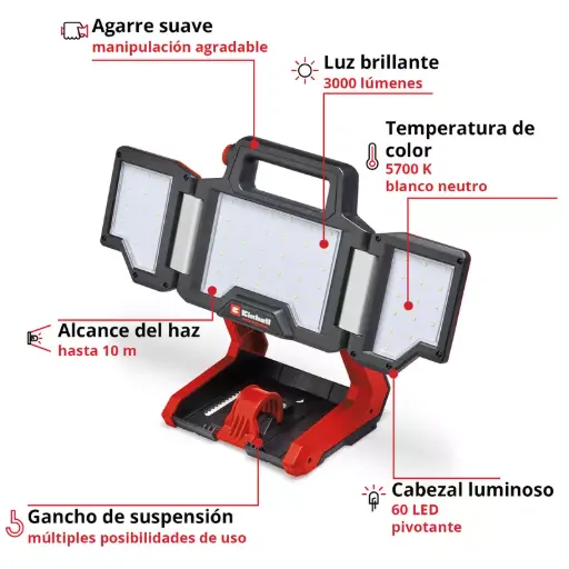 [4514172] Linterna a   3000 lúmnes 60 LED a bateria 18V SOLO TP-CL 18/3000 Li - Solo 4514172 EINHELL