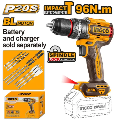[CIDLI209681] Taladro-ator Percutor inalambrico 20V 96NM 2000 rpm INDUSTRIAL BRUSHLESS SOLO CIDLI209681 INGCO