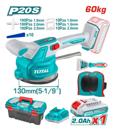 [TTVLI20018-4] Vibrador ventosa 20V para porcelanato 60kG + kit cargador batería maletín TTVLI20018-4 V2V0VC221 TOTAL