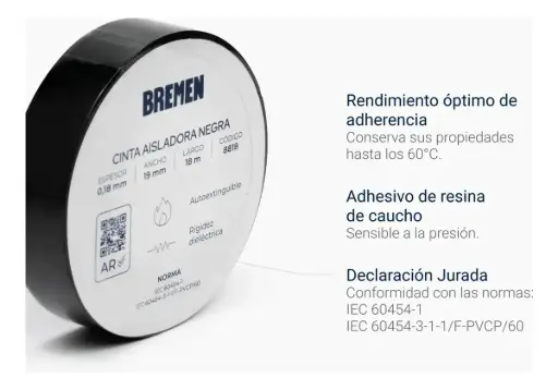 [8818B] Cinta adhesiva aisladora autoextinguible 0,18mmx19mm 18mts 8818 BREMEN