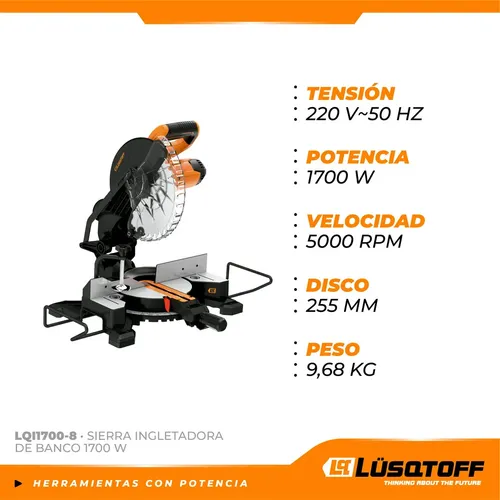 [LQI1700-8] Ingletadora D255 - 10"  1700W 5000rpm + 2 barras extensión LQI1700-8 LUSQTOFF