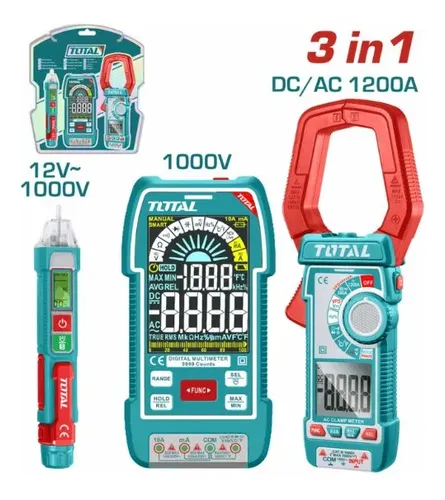 [TOS24069] Multimetro Tester 1000V + Pinza Amperométrica DC/AC 1200A + Buscapolo detector de voltaje digital 12V-1000V TOS24069 XKT00MPAB TOTAL