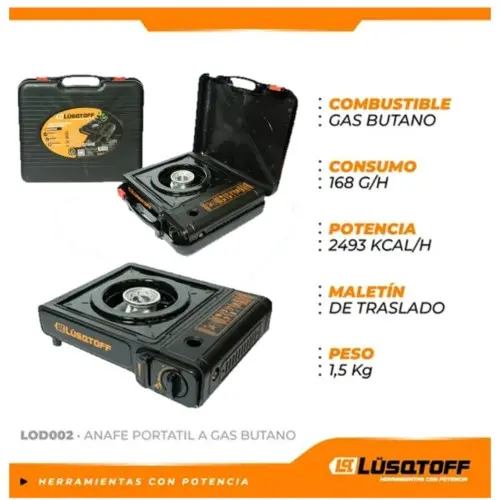 [LOD002] Anafe portátil camping a gas butano c-maletin 2493k/Cal LOD002 LUSQTOFF