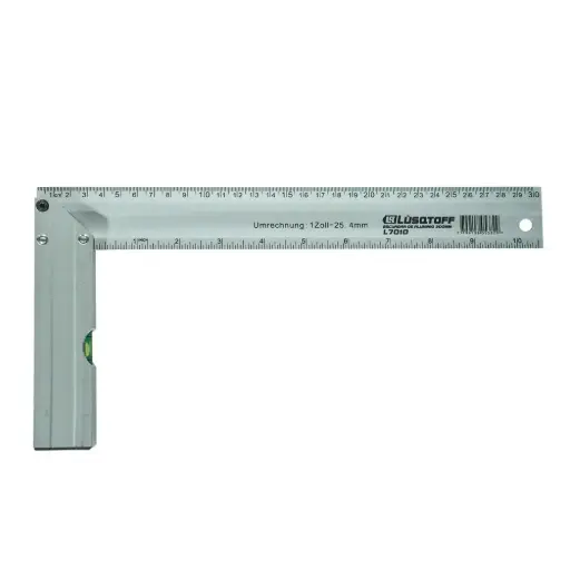 [L7010] Escuadra de aluminio carpintero 300mm (12") 90° c-burbuja mm y pulg L7010 LUSQTOFF