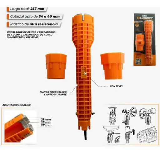 [L6870] Llave p-lavatorio universal multifuncion 34-40mm c-adaptador 21-23-27mm L6870 LUSQTOFF