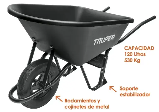 [KS8L] Carretilla 120 Lts 530 kG bandeja plastica 11777 CAT-60PL TRUPER