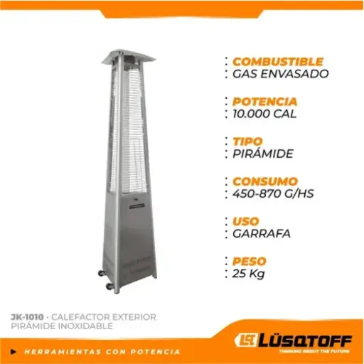 [SJG1] Calefactor de patio piramide gas-env 11180Kcal p-ext Acero Inox JK-1010 LUSQTOFF