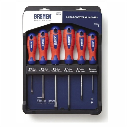 [MX7A] Juego de destornilladores   6p planos-Philips 6230 BREMEN
