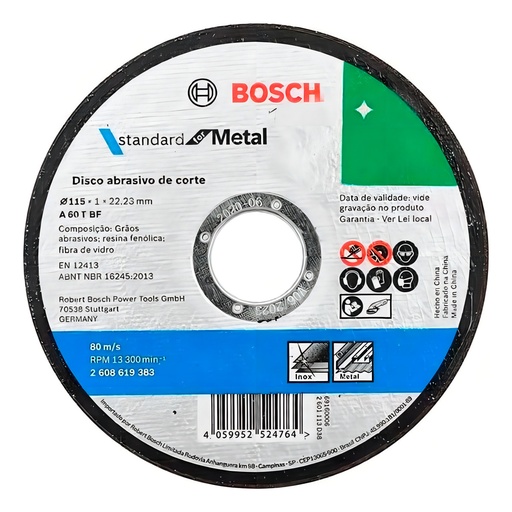 [C6PH] Disco corte OA 115x1.0mm (4.1/2") standard 2608619383 BOSCH