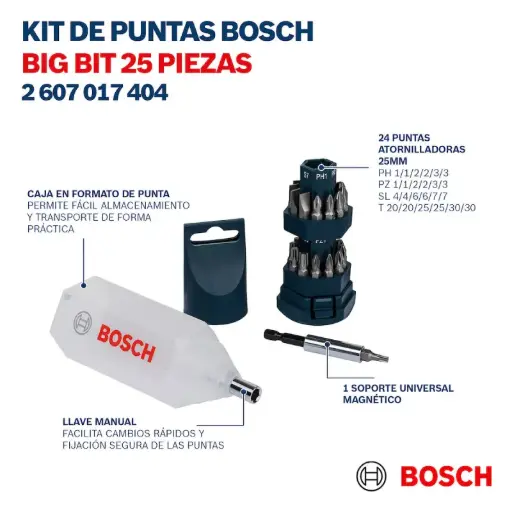 [LOM4] Juego de puntas atornillar 25p varias c-portapuntas BIG-BIT 2607017404 BOSCH