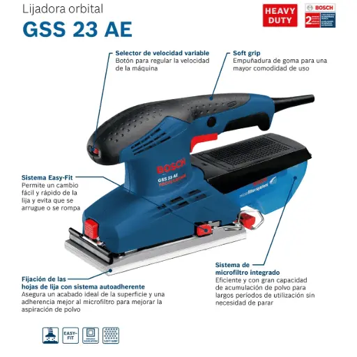 [Z00A] Lijadora orbital   92x182mm 190W Heavy Duty GSS 23 AE 06010707H0 BOSCH