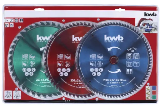 [HN9Y] Sierra circular; Juego 3 discos 250x30 40-60-80 dientes 49589399 EINHELL