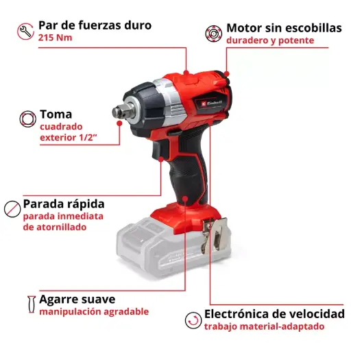 [TDI6] Llave impacto batería 18V  1/2"  215Nm + adaptador 1/4" Brushless 4510040 TP-CW 18 LI BL SOLO EINHELL